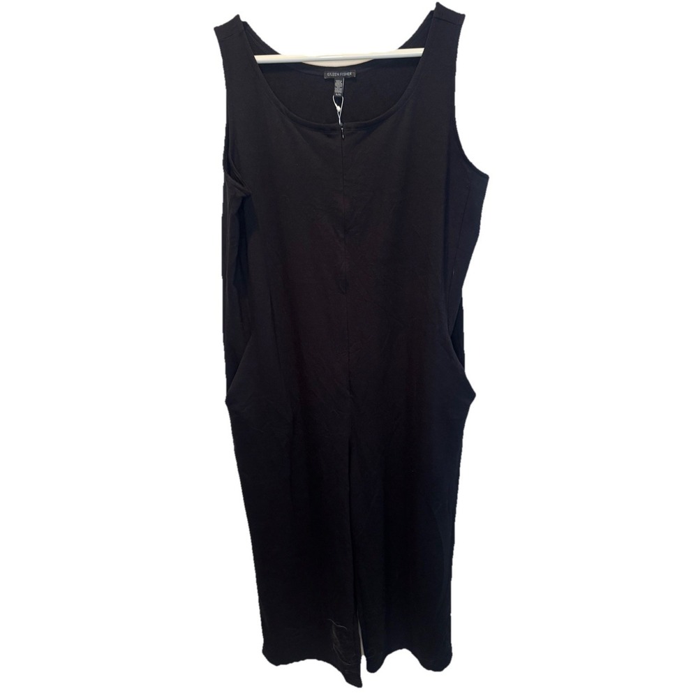 Eileen Fisher Black‎ Sleeveless Cropped Wide Leg Jumpsuit XL NEW Quiet Luxury